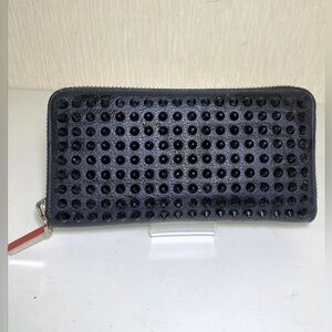 Christian Louboutin Spike Stud Round Zipper Long Wallet Black